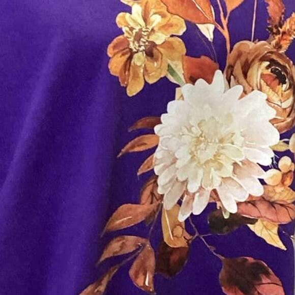 Hand Printed Upcycled XL Fall Leaves Floral Harvest Bouquet Short Sleeve Tee - Picture 2 of 7